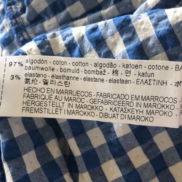 Zara Gingham White Blue Check Ruffle Top Crew Neck - Picture 8 of 9